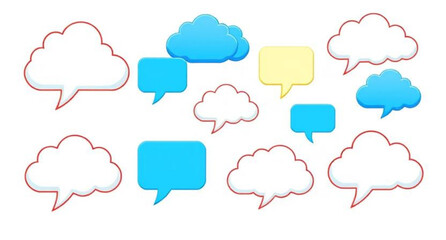 Cloud speech bubbles set, Cartoon cloud speech bubbles, Cloud chat bubbles vector, Comic speech bubble cloud, Speech bubble cloud icons, Cloud-shaped text bubbles, Hand-drawn cloud speech bubbles, Cut