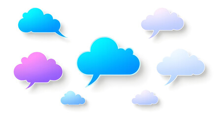 Cloud speech bubbles set, Cartoon cloud speech bubbles, Cloud chat bubbles vector, Comic speech bubble cloud, Speech bubble cloud icons, Cloud-shaped text bubbles, Hand-drawn cloud speech bubbles, Cut