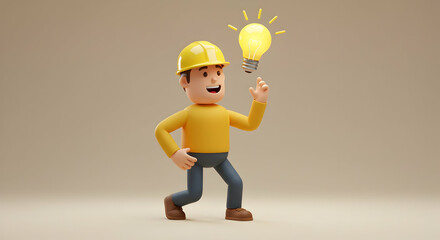 Cartoon character with idea lightbulb illustration
