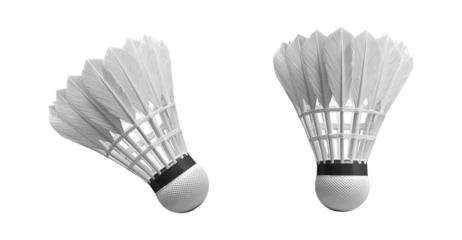Two White badminton feather shuttlecock on a transparent background