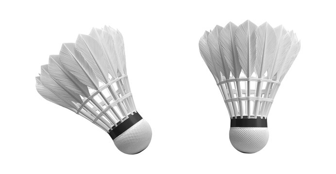 Two White badminton feather shuttlecock on a transparent background