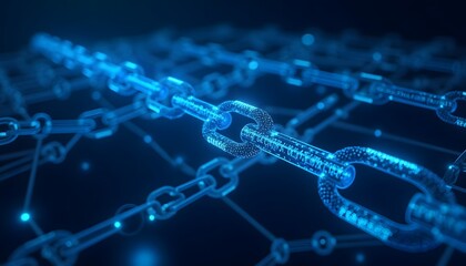 A high-tech blockchain network illuminated in an electric blue glow, symbolizing interconnectedness and digital security. the image captures a futuristic essence.