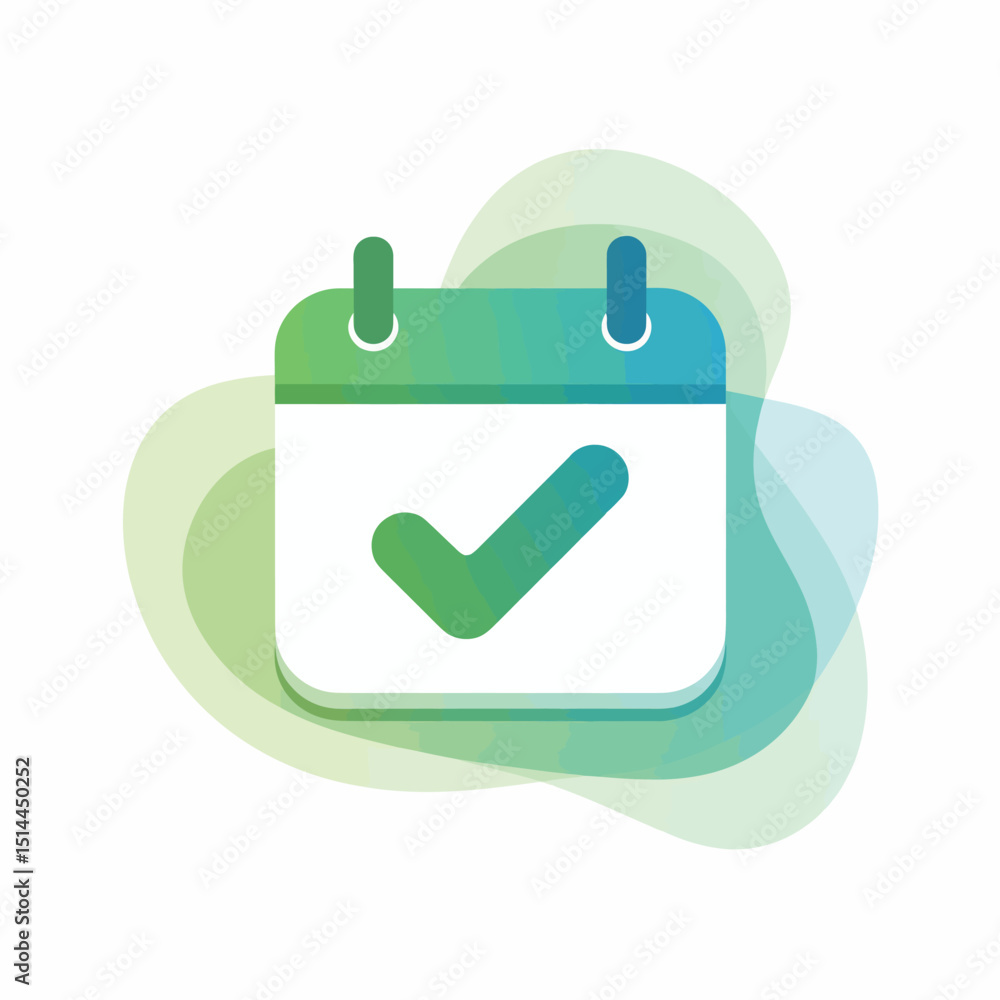 Poster clean modern calendar icon with completed task check symbol representing organization, time manageme