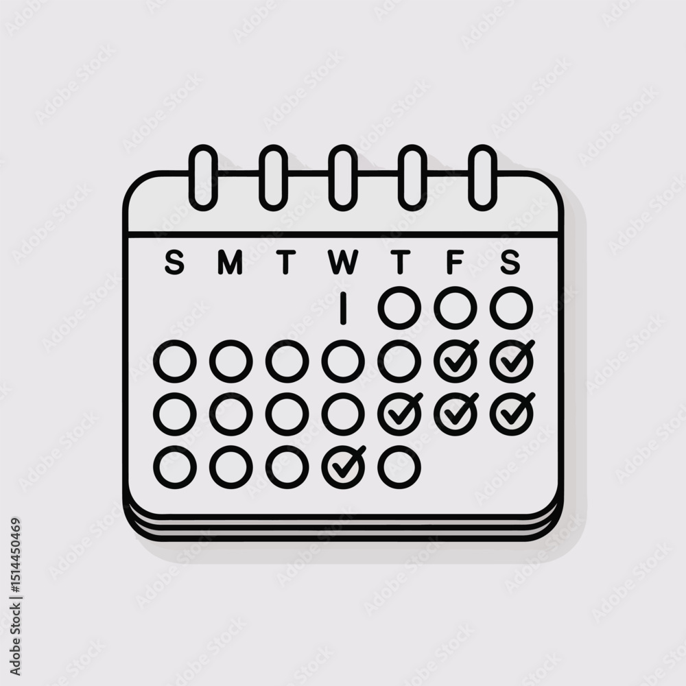 Poster minimalist line art calendar icon highlighting important dates and checkmarks for business planning 