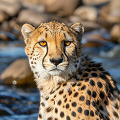 Cheetah in the rock river