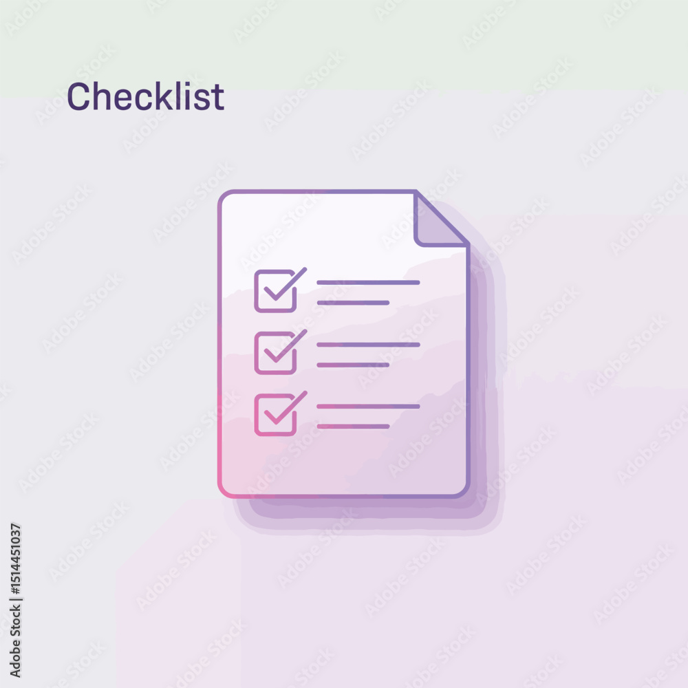 Poster gradient outline style checklist document with marked tasks representing organized business planning