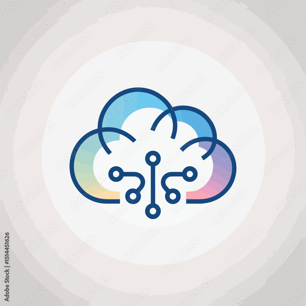 Poster modern gradient cloud computing icon with network circuitry illustrating advanced cloud technology a