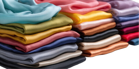 Colorful silk fabrics stacked high