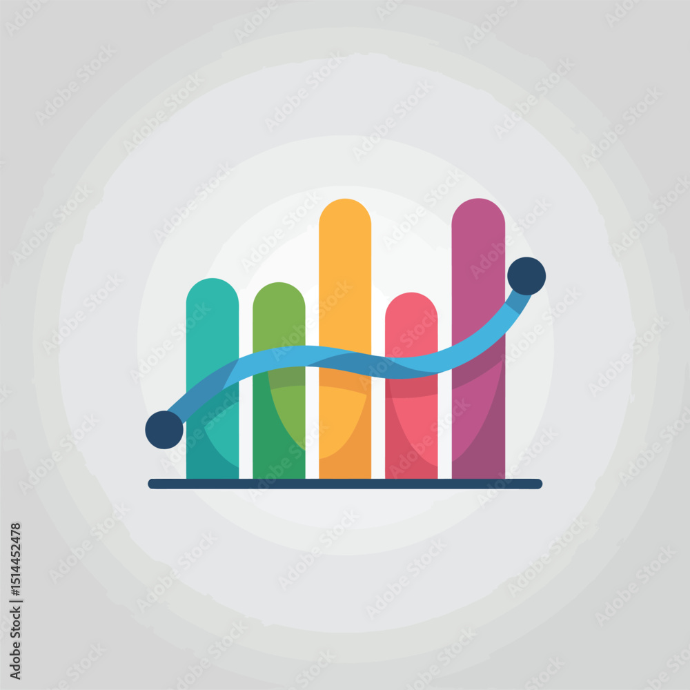 Poster flat vector data insights chart with bars and line graph representing business performance, analytic