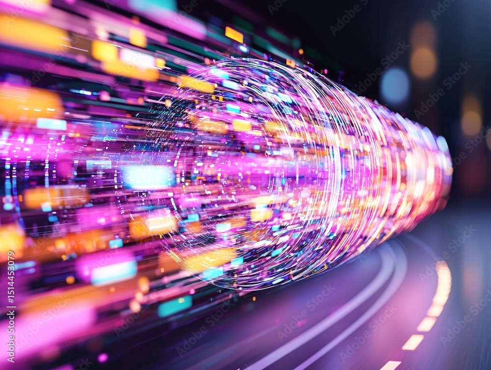Poster Abstract Colorful Data Stream in Motion Blur