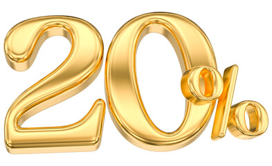 Gold Percent 20 Number 3D