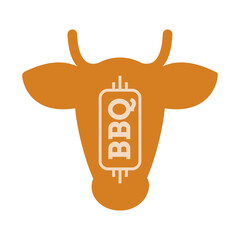 BBQ cow emblem. Picnic grilled beef steak meat. Vector illustration