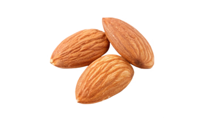 Close-Up of raw, vibrant brown Almonds isolated on transparent background png