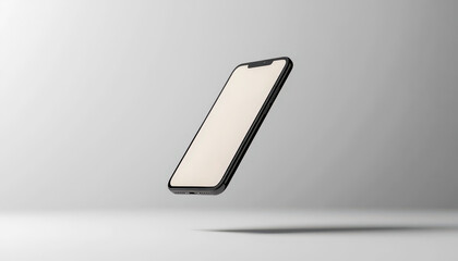 Modern smartphone floating with shadow on plain background