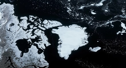 Aerial view arctic ocean icebergs sea ice greenland climate change melting ice