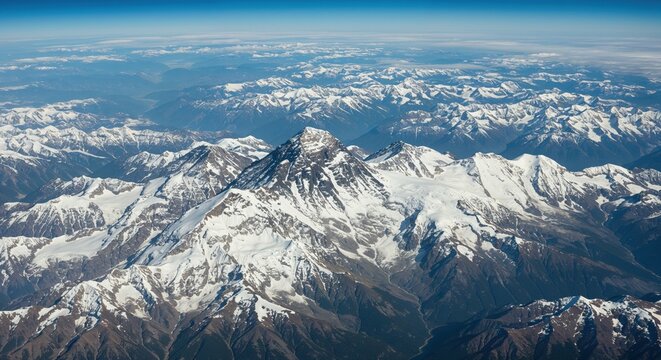Aerial view of mount everest himalayas mountain range snow peak landscape travel