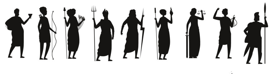 Greek gods mythology goddess collection isolated vector silhouettes