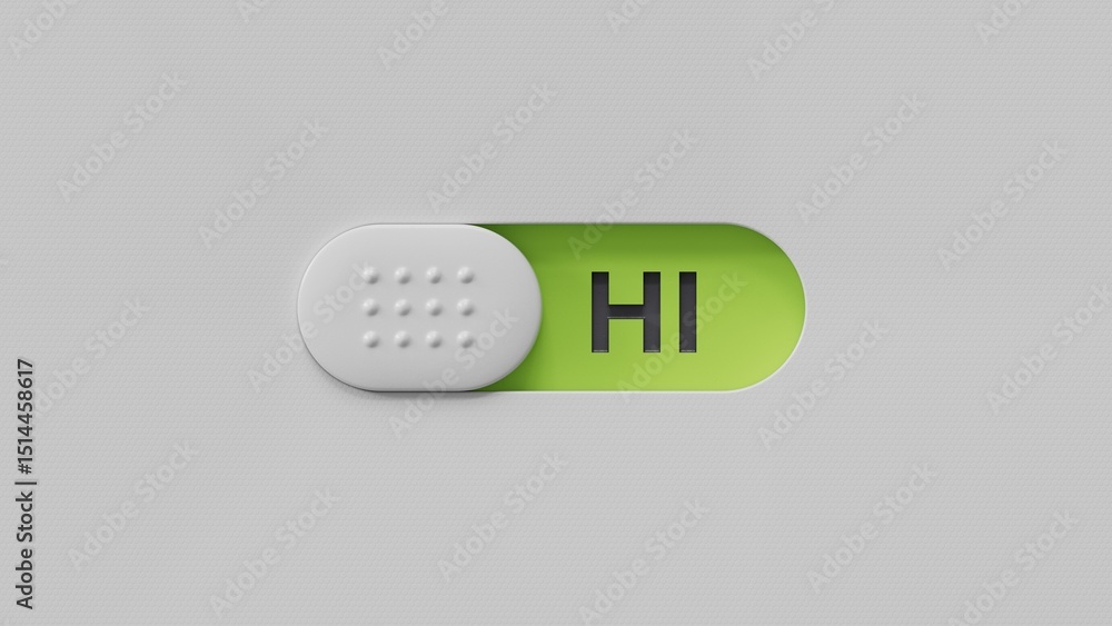 Poster hi- word concept. minimalist abstract design. close up of slide switch,business concept. 3d renderin