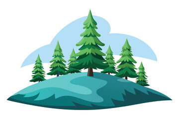 Winter hill with pine trees 