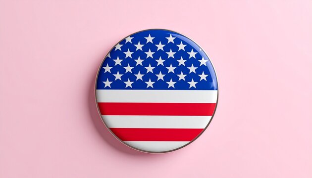 american flag button on pink background