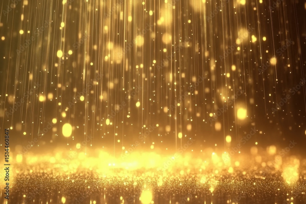 Aufkleber golden particle rain creates a mesmerizing atmosphere in a digital setting, golden abstract particle