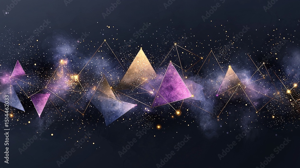 Poster dynamic geometric pattern of connected triangles with sparkles