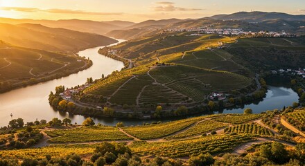 Douro valley portugal landscape vineyard river hills sunset travel tourism view
