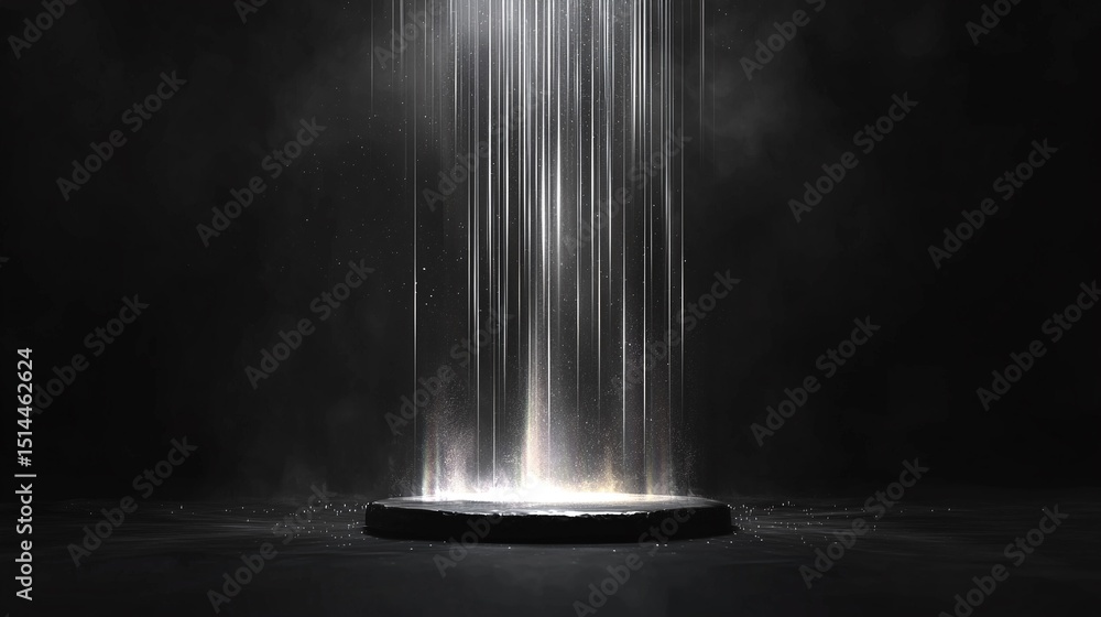 Poster dynamic light beam and particles on dark background