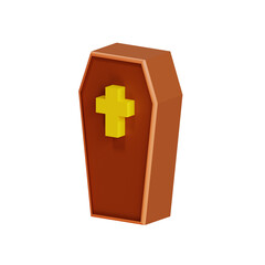 Low-poly 3D model of a coffin Halloween, death, and remembrance concept