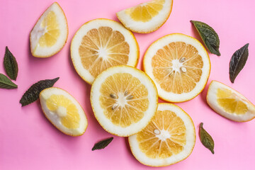 lemon slices on pink background