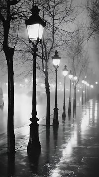 Rainy Night with Parisian Streetlights.