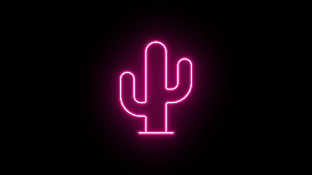 Neon cactus icon, flickering emergence and fading. Glowing neon cactus plant, looped animation. Saguaro cactus icon, western adventure, mexican desert, wild nature. Red pink magenta colors