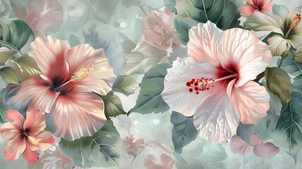Elegant Floral Background with Pink and White Hibiscus Flowers