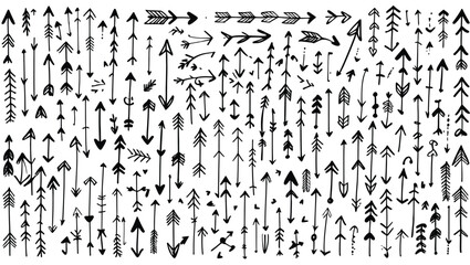 Collection of Hand-Drawn Arrows, Doodle Style Arrows Pattern, Vector Illustration, Black and White