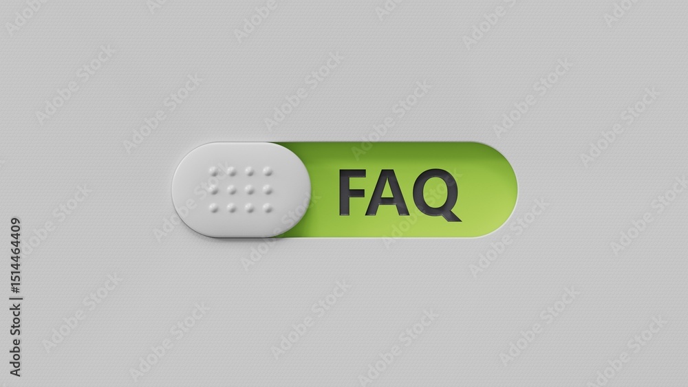 Poster faq word written on slide switch with copy space.close up of slide switch,business concept.3d render