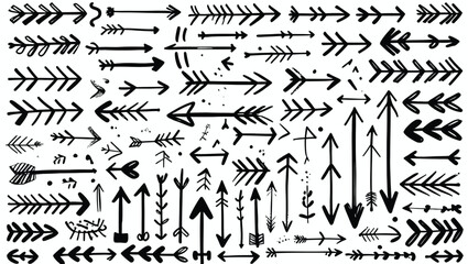 Hand-Drawn Arrow Collection: Seamless Pattern of Black Arrows on White Background