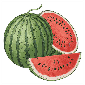 green striped watermelon slices on white clip art preview