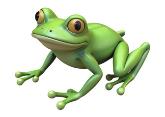 3D Cute green cartoon frog illustration with a happy smile on a white background