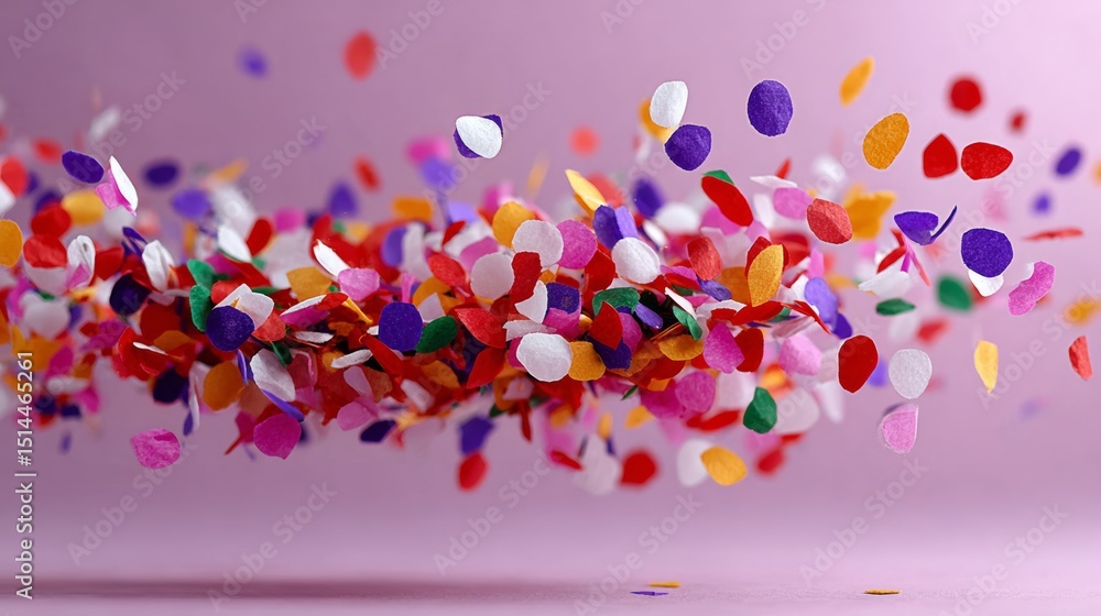 Poster colorful explosion of confetti is floating in the air. the confetti is made of paper and is scattere