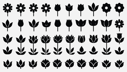 Elegant Collection of Stylized Flower and Tulip Icons in Black and White