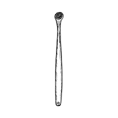 Pet toothbrush sketch drawing. Animal oral care, veterinary, oral hygiene tools. Minimalist doodle hand drawn outline illustration isolated on a white backdrop