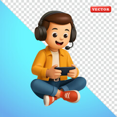 Male streamer playing video game with smartphone, 3d vector. Suitable for social media and advertising