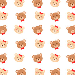 Cute couple bear seamless pattern with bow. Animal illustration. Can be used for wallpaper, paper wrapping and fashion fabric