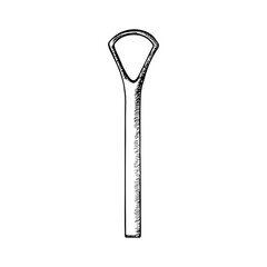 Tongue scraper oral hygiene tools in sketch style. Dental and oral care tools, in-home dental hygiene. Hand-drawn sketch vector illustration isolated on a white background
