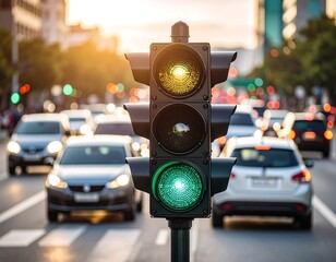 City traffic lights at sunset
