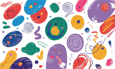 A colorful modern vector-style collection of abstract shapes, bold, dynamic shapes such as jagged bursts, starbursts, smoke clouds, and radial explosions. easily editable and scalable. 