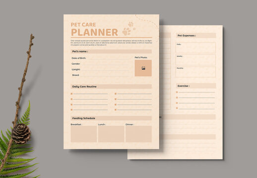 Pet Care Planner Design Layout