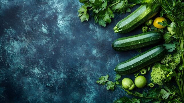 A fresh zucchini lying on a neutral background, no text or logo