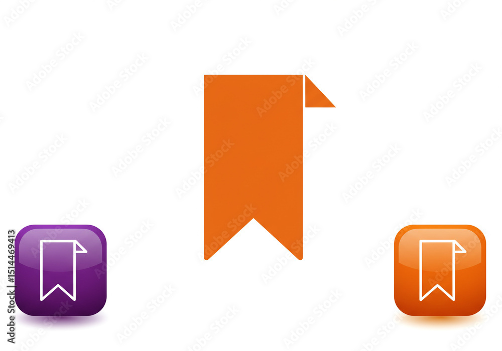 Poster three bookmark icons displayed in different styles and colors against a white background in a simple