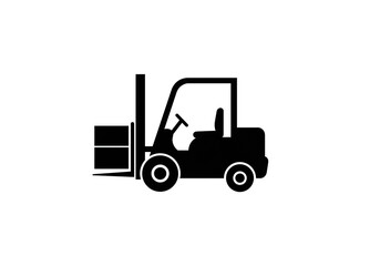 Naklejka premium A black silhouette of a forklift truck with a box on the forks against a white background image style